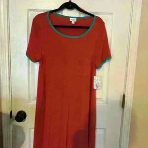 LuLaRoe Carly high low dress orange and green fall New. Medium